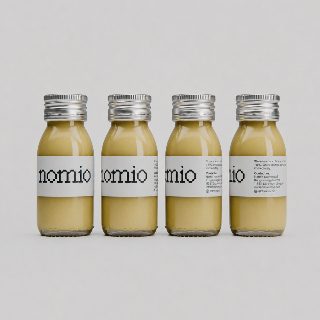 Nomio（ノミオ）ブロッコリースプラウトショットのボトル。持久系アスリート向けスポーツ栄養ドリンク。4本セットパック